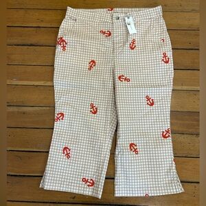 Anthropologie Pants By Celandine Cropped With Anchors Size Med NWT